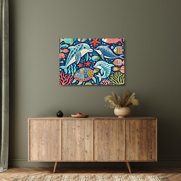 Obraz na szkle – Rysowane zwierzęta wodne (70x50 cm)