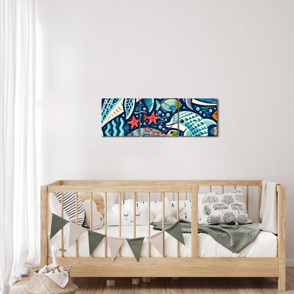 Obraz – Rysowane zwierzęta wodne (z zegarem) (90x30 cm)