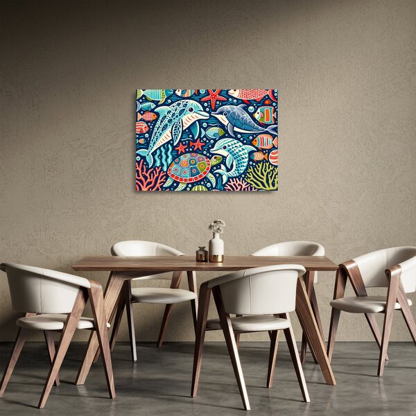 Obraz na szkle – Rysowane zwierzęta wodne (70x50 cm)