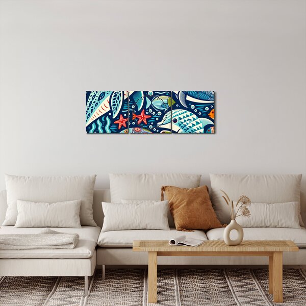 Obraz – Rysowane zwierzęta wodne (z zegarem) (90x30 cm)