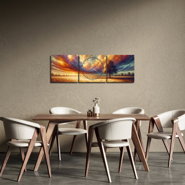 Obraz – Drzewo na polu (z zegarem) (90x30 cm)