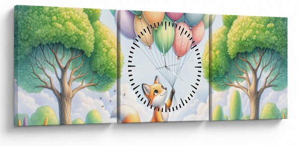 Obraz – Szczęśliwy lis (z zegarem) (90x30 cm)