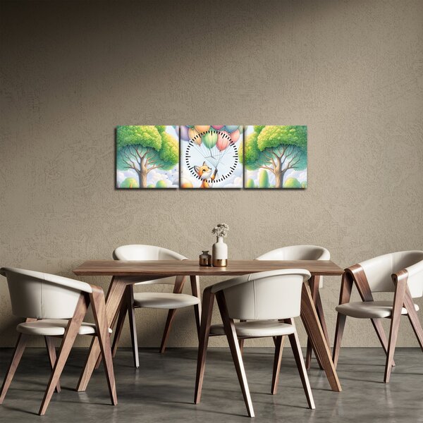 Obraz – Szczęśliwy lis (z zegarem) (90x30 cm)