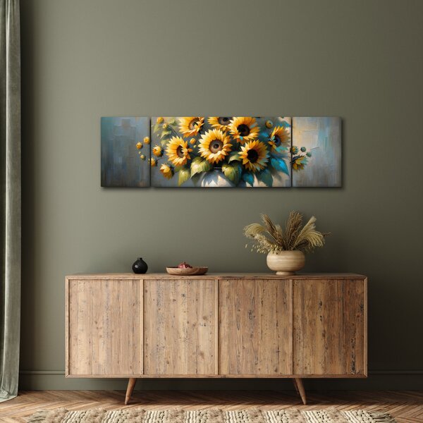 Obraz – Wazon ze słonecznikami (170x50 cm)