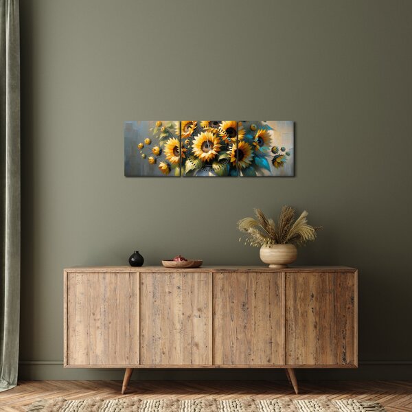 Obraz – Wazon ze słonecznikami (z zegarem) (90x30 cm)