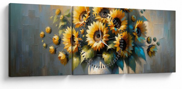 Obraz – Wazon ze słonecznikami (z zegarem) (90x30 cm)