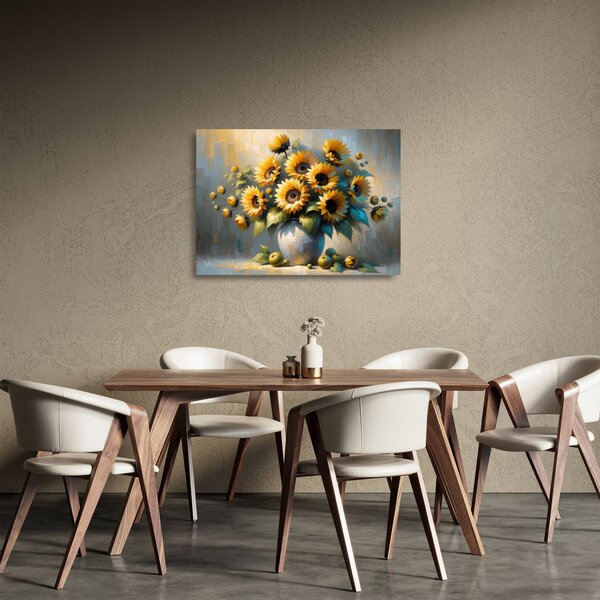 Obraz na szkle – Wazon ze słonecznikami (70x50 cm)