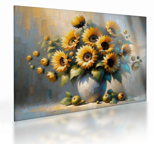 Obraz na szkle – Wazon ze słonecznikami (70x50 cm)