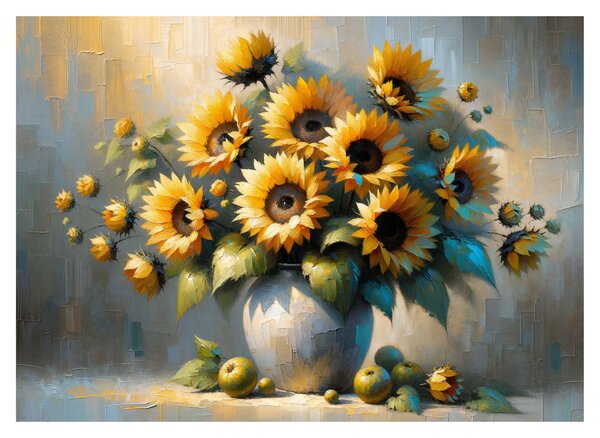 Obraz na szkle – Wazon ze słonecznikami (70x50 cm)