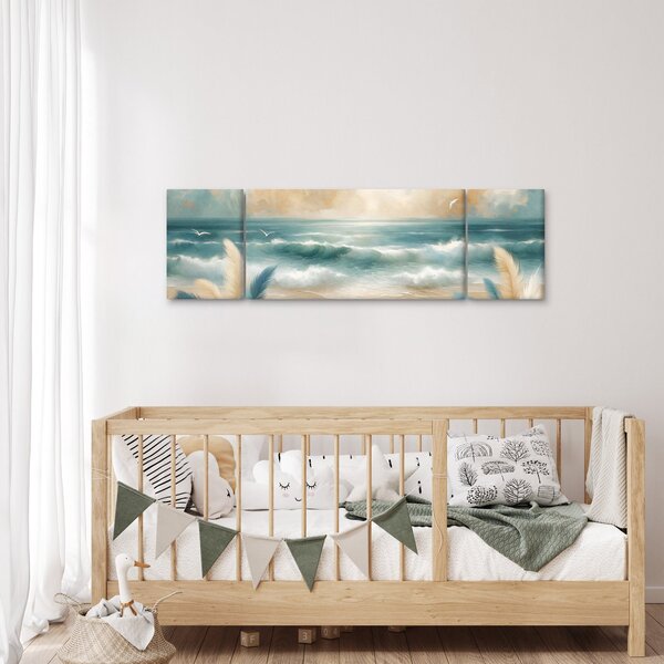 Obraz – Malowana plaża w delikatnych kolorach (170x50 cm)