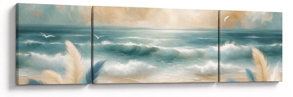 Obraz – Malowana plaża w delikatnych kolorach (170x50 cm)