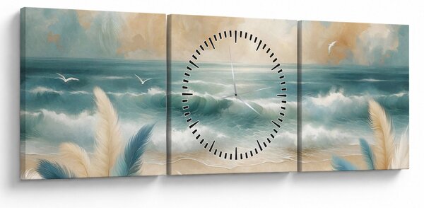 Obraz – Malowana plaża w delikatnych kolorach (z zegarem) (90x30 cm)