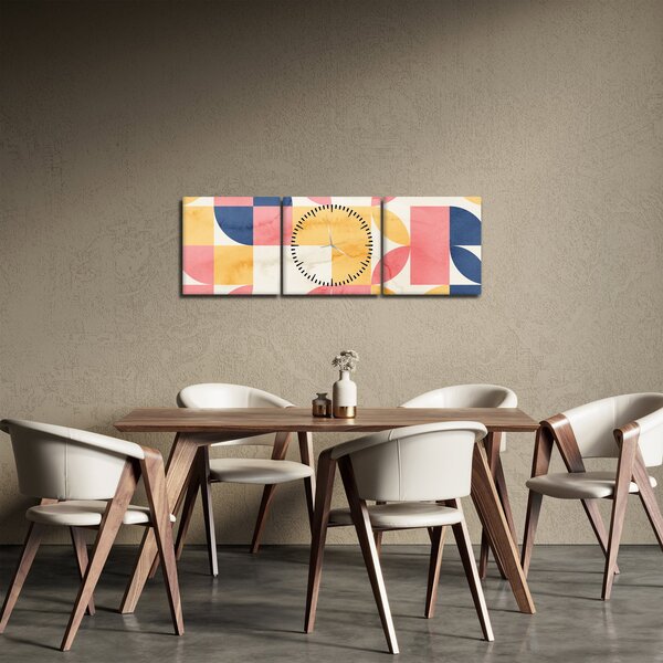Obraz - Abstrakcja z wzorami retro (z zegarem) (90x30 cm)