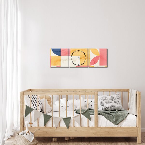 Obraz - Abstrakcja z wzorami retro (z zegarem) (90x30 cm)