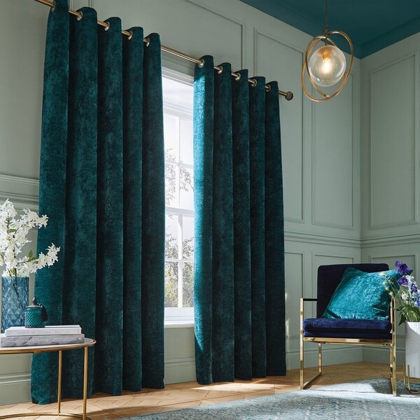 Zielononiebieskie zasłony termiczne z szenilu zestaw 2 szt. 168x229 cm Selene Luxury Chenille – Hyperion