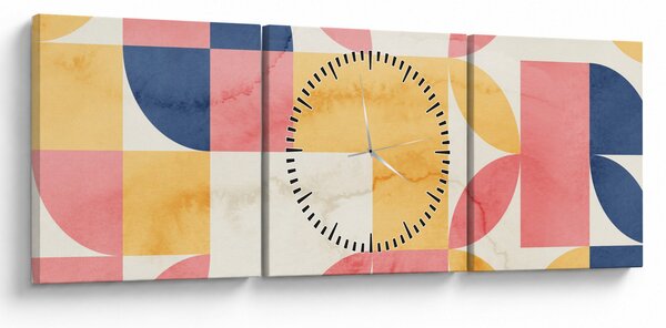 Obraz - Abstrakcja z wzorami retro (z zegarem) (90x30 cm)