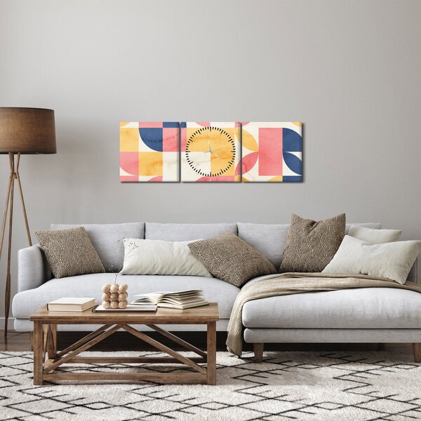 Obraz - Abstrakcja z wzorami retro (z zegarem) (90x30 cm)