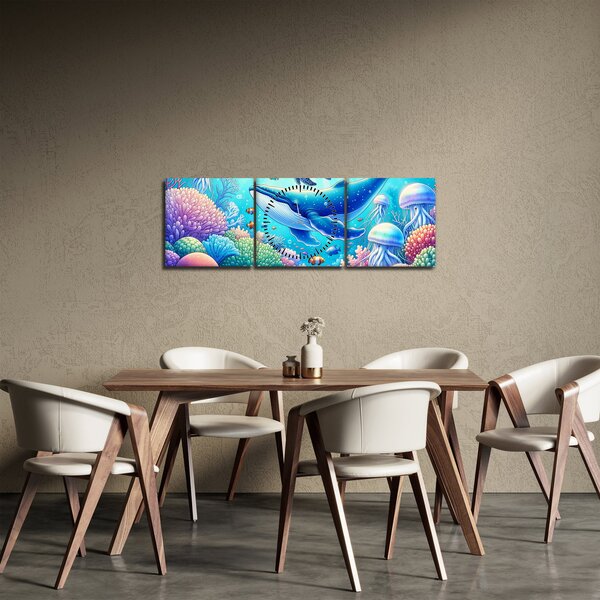 Obraz – Podwodny świat (z zegarem) (90x30 cm)