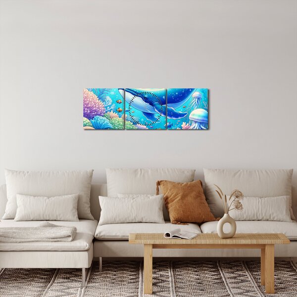 Obraz – Podwodny świat (z zegarem) (90x30 cm)