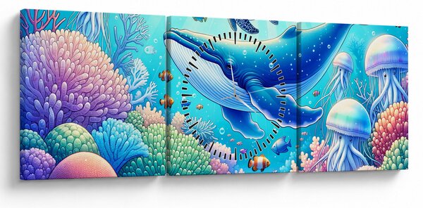 Obraz – Podwodny świat (z zegarem) (90x30 cm)