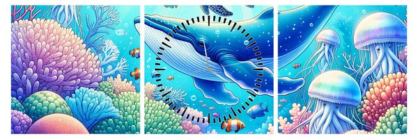 Obraz – Podwodny świat (z zegarem) (90x30 cm)