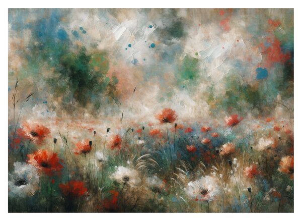 Obraz na szkle – Abstrakcja pola z makami (70x50 cm)