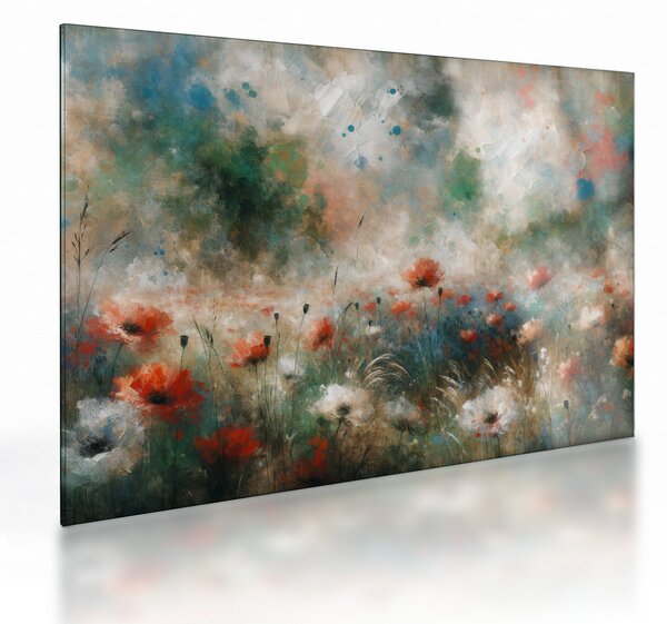 Obraz na szkle – Abstrakcja pola z makami (70x50 cm)