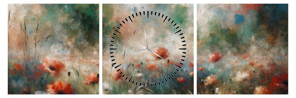 Obraz – Abstrakcja pola z makami (z zegarem) (90x30 cm)