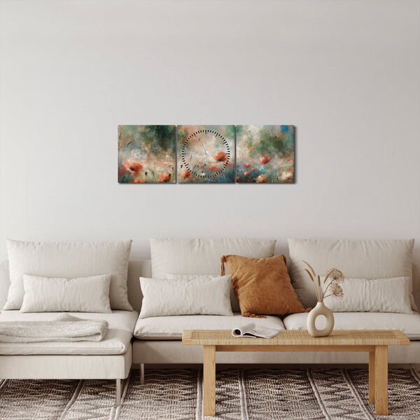 Obraz – Abstrakcja pola z makami (z zegarem) (90x30 cm)