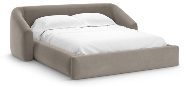 Jasnobrązowe tapicerowane łóżko dwuosobowe ze schowkiem ze stelażem 180x200 cm Campi – Cosmopolitan Design