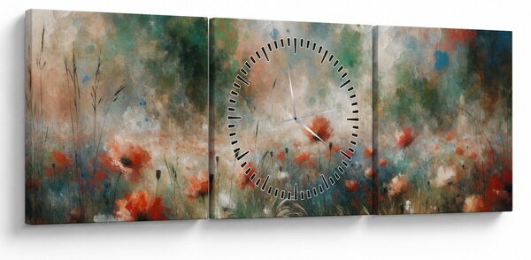 Obraz – Abstrakcja pola z makami (z zegarem) (90x30 cm)