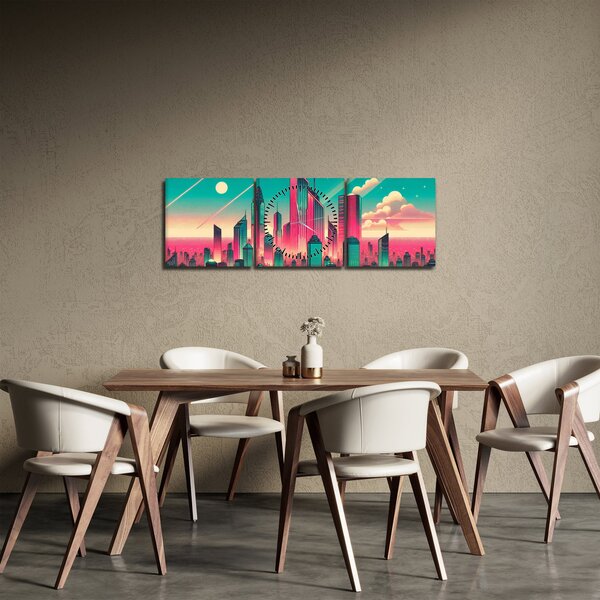 Obraz – Metropolia w stylu pop-art (z zegarem) (90x30 cm)
