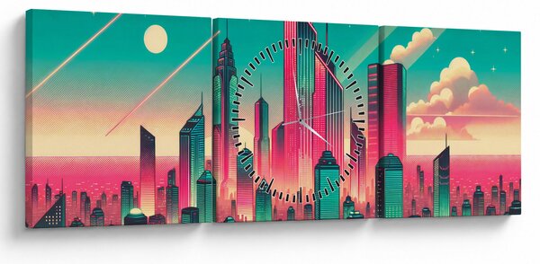 Obraz – Metropolia w stylu pop-art (z zegarem) (90x30 cm)