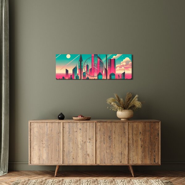 Obraz – Metropolia w stylu pop-art (z zegarem) (90x30 cm)