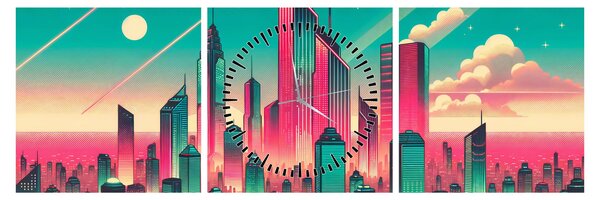 Obraz – Metropolia w stylu pop-art (z zegarem) (90x30 cm)