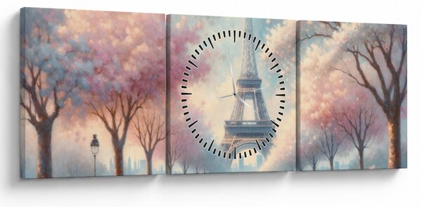 Obraz – Wiosna w Paryżu (z zegarem) (90x30 cm)
