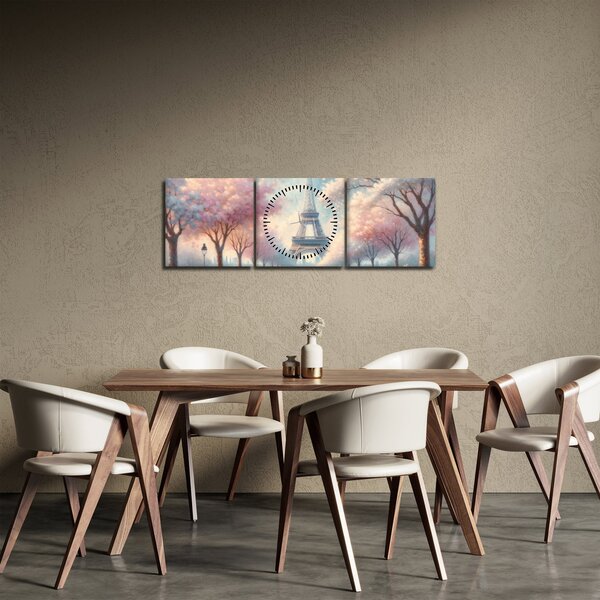 Obraz – Wiosna w Paryżu (z zegarem) (90x30 cm)