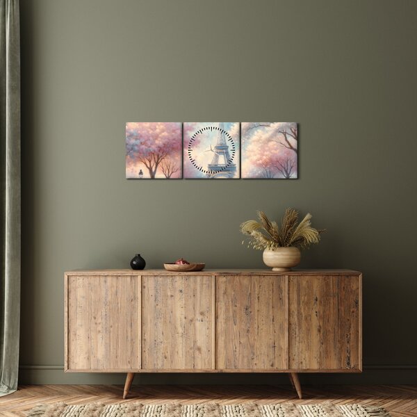 Obraz – Wiosna w Paryżu (z zegarem) (90x30 cm)