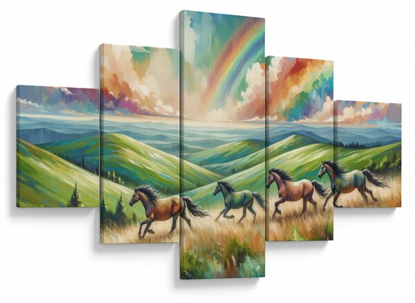 Obraz – Konie galopujące przez krajobraz (125x70 cm)