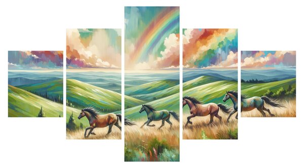 Obraz – Konie galopujące przez krajobraz (125x70 cm)