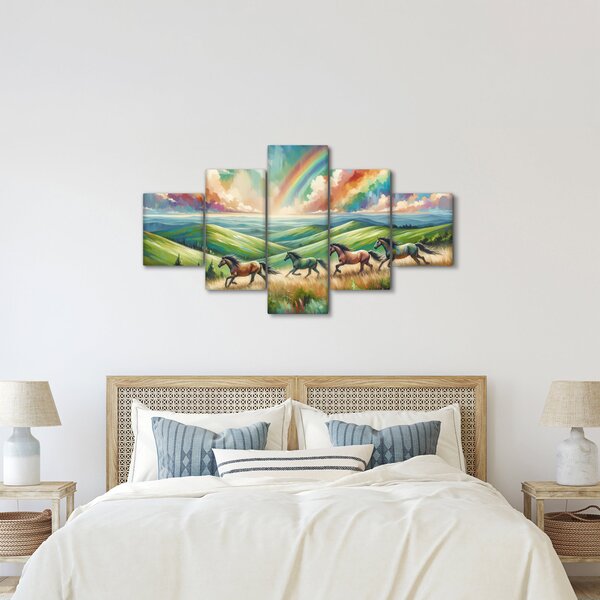 Obraz – Konie galopujące przez krajobraz (125x70 cm)