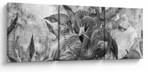 Obraz - Graffiti z flamingami (z zegarem) (90x30 cm)