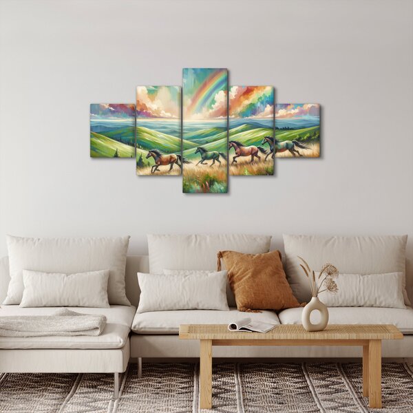 Obraz – Konie galopujące przez krajobraz (125x70 cm)