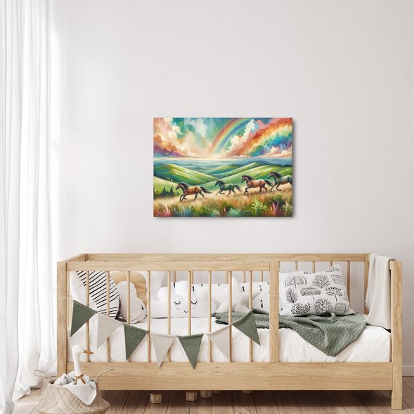 Obraz – Konie galopujące przez krajobraz (70x50 cm)