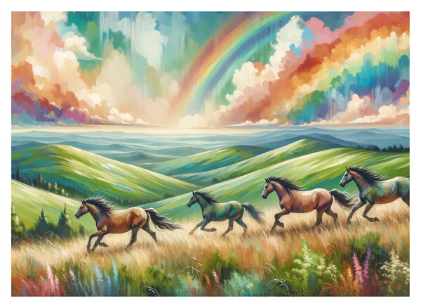 Obraz – Konie galopujące przez krajobraz (70x50 cm)