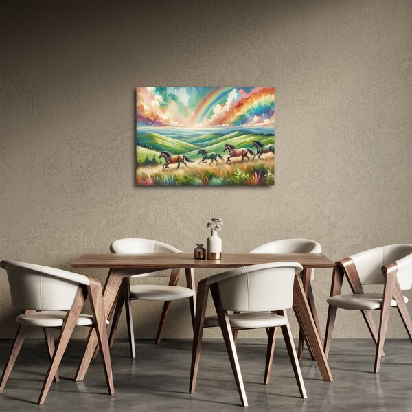Obraz – Konie galopujące przez krajobraz (70x50 cm)