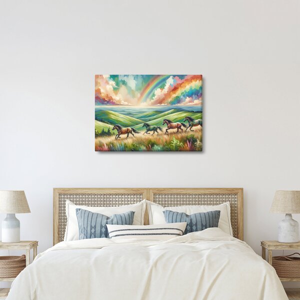 Obraz – Konie galopujące przez krajobraz (70x50 cm)