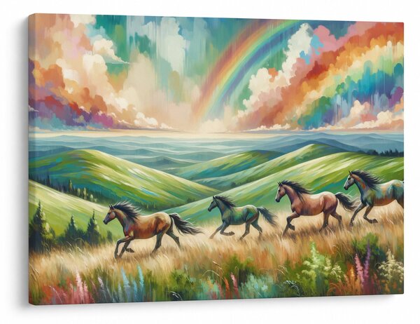 Obraz – Konie galopujące przez krajobraz (70x50 cm)