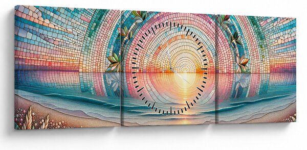 Obraz – Mozaika zachodzącego słońca (z zegarem) (90x30 cm)