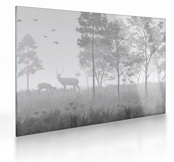 Obraz na szkle - Łąka z jeleniami (70x50 cm)